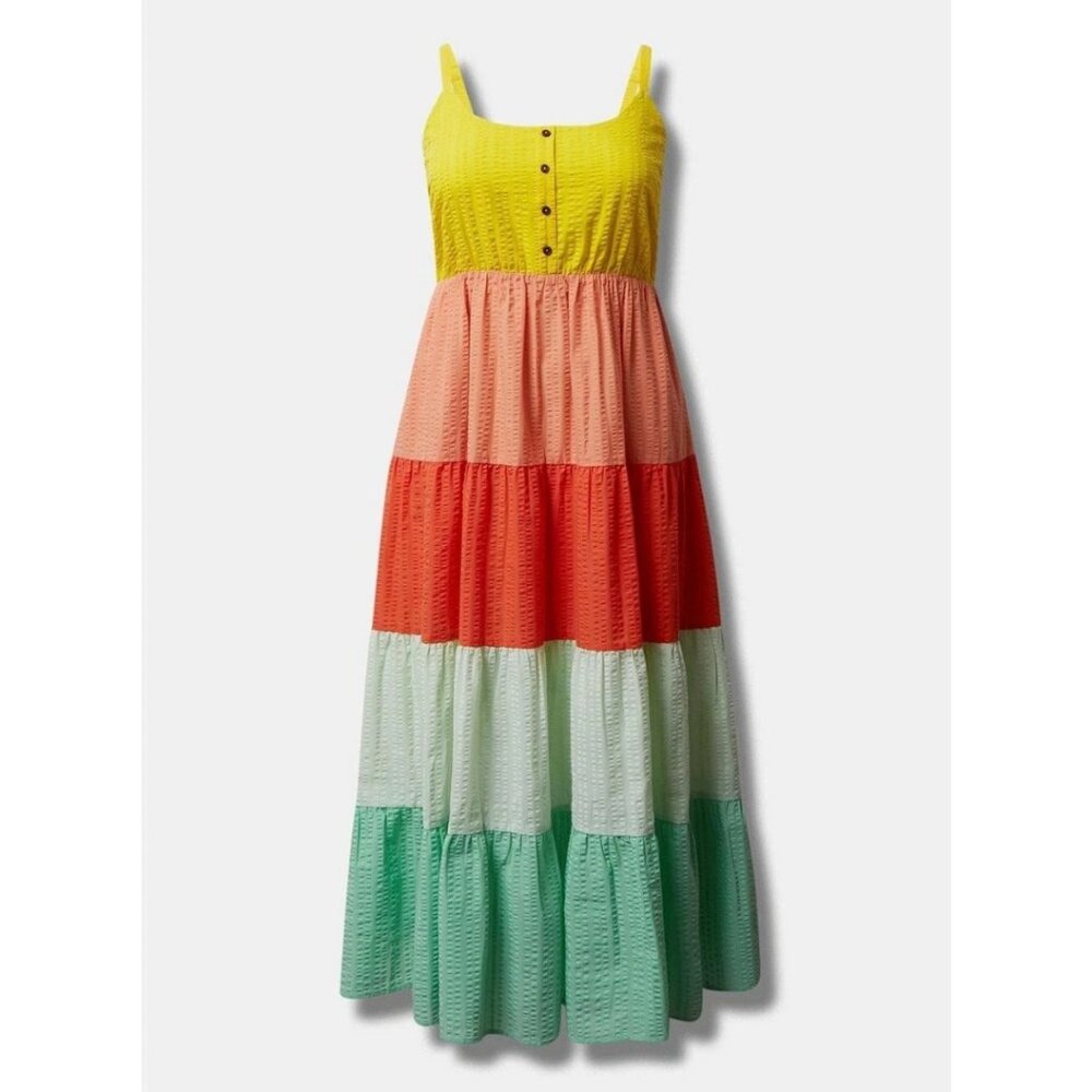 torrid Colorblock Tiered Maxi Dress in Yellow, Coral, Orange, Mint—size 2 (2xl) - Picture 3 of 9